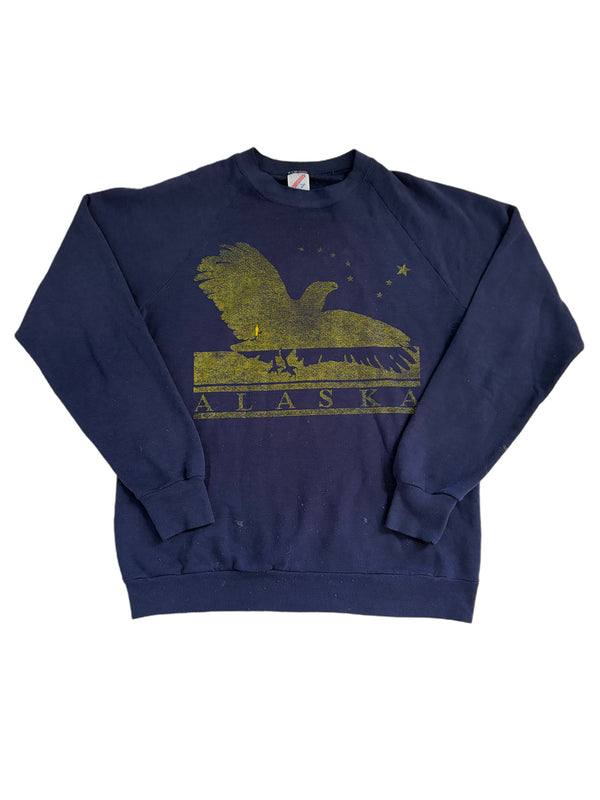 Vintage 80s Alaska Eagle Bird Stars Gold Print Sweatshirt USA Raglan Heavy