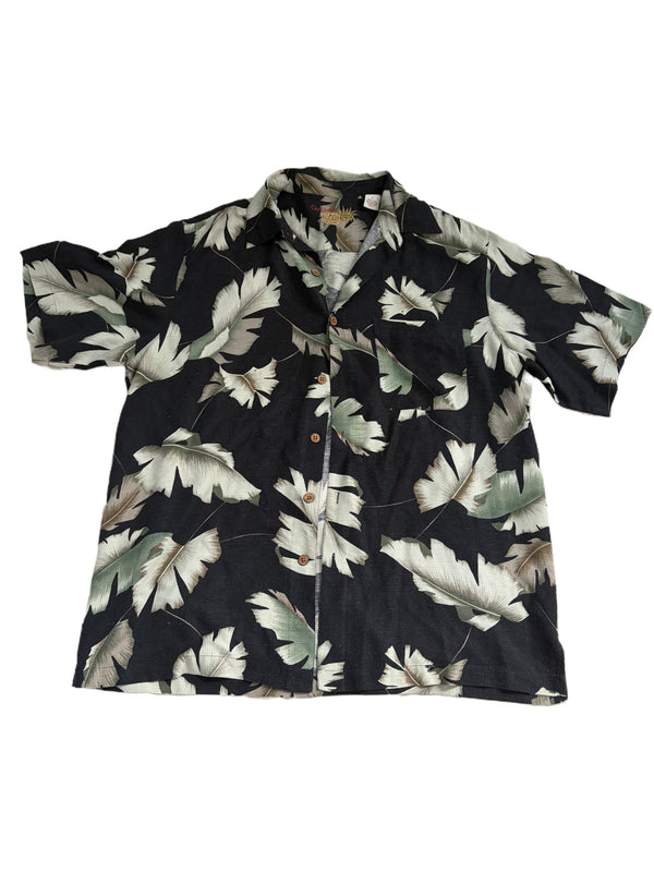 CARIBBEAN SILK CLASSIC HAWAIIAN PALM PATTERN BUTTON UP SHIRT