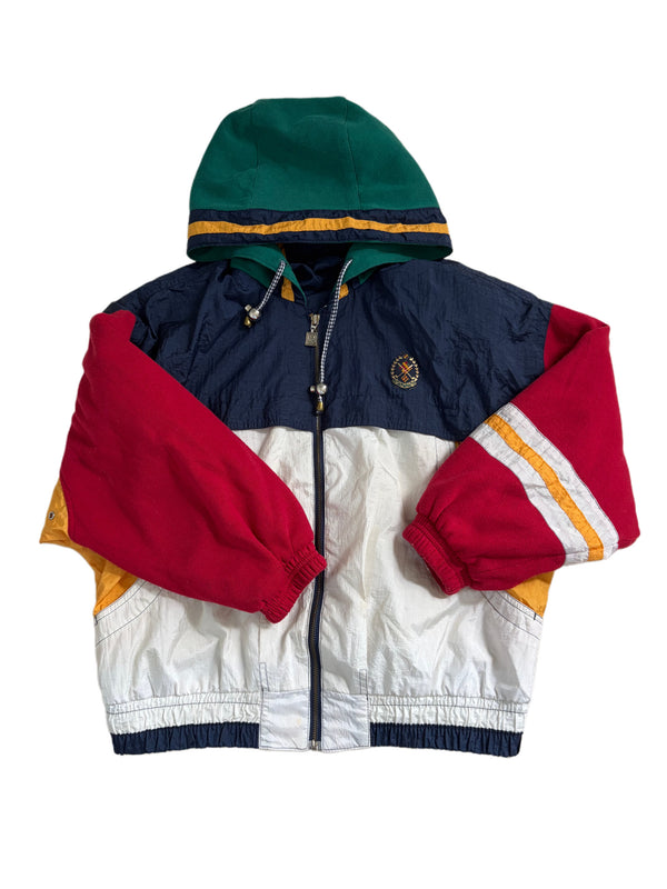 VINTAGE PETITE SOPHISTICATE MULTICOLOR WOMEN'S GOLF CREST HOODED WINDBREAKER